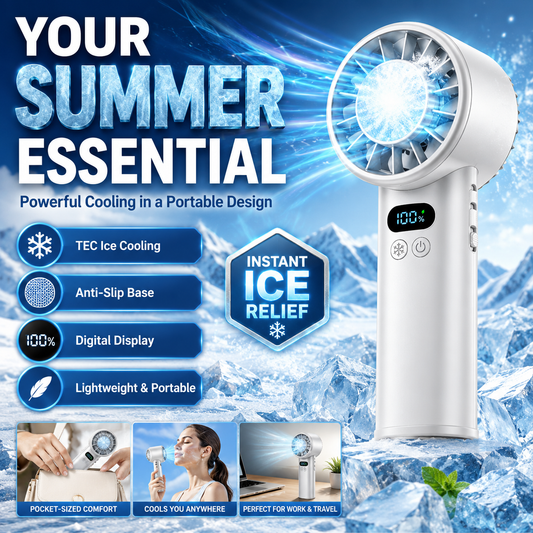 Ice Compress High-Speed Cooling Fan Handheld Fans USB Rechargeable Portable Mini Fan Folding Style for Travel,Camping,Outdoor